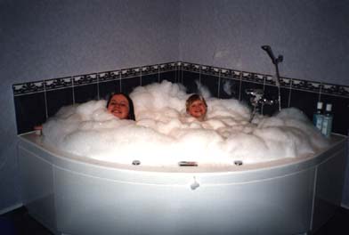 Andrea and Rachael in the spa bath